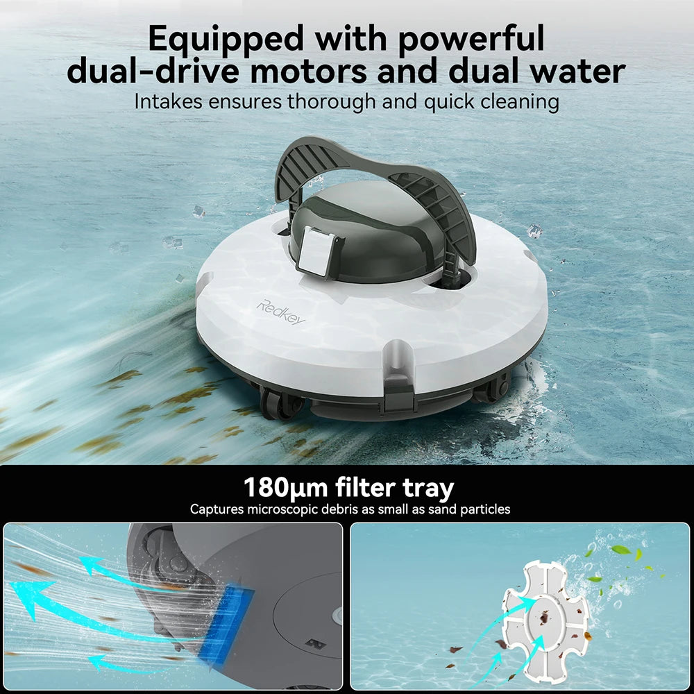 Redkey S100 Cordless Robotic Pool Cleaner – Self-Parking, IPX8 Waterproof, 130-Min Runtime