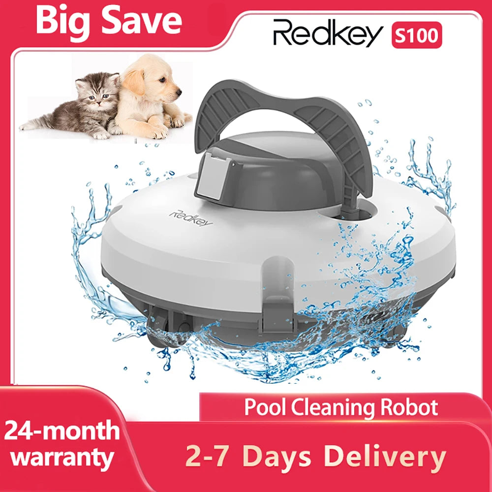 Redkey S100 Cordless Robotic Pool Cleaner – Self-Parking, IPX8 Waterproof, 130-Min Runtime