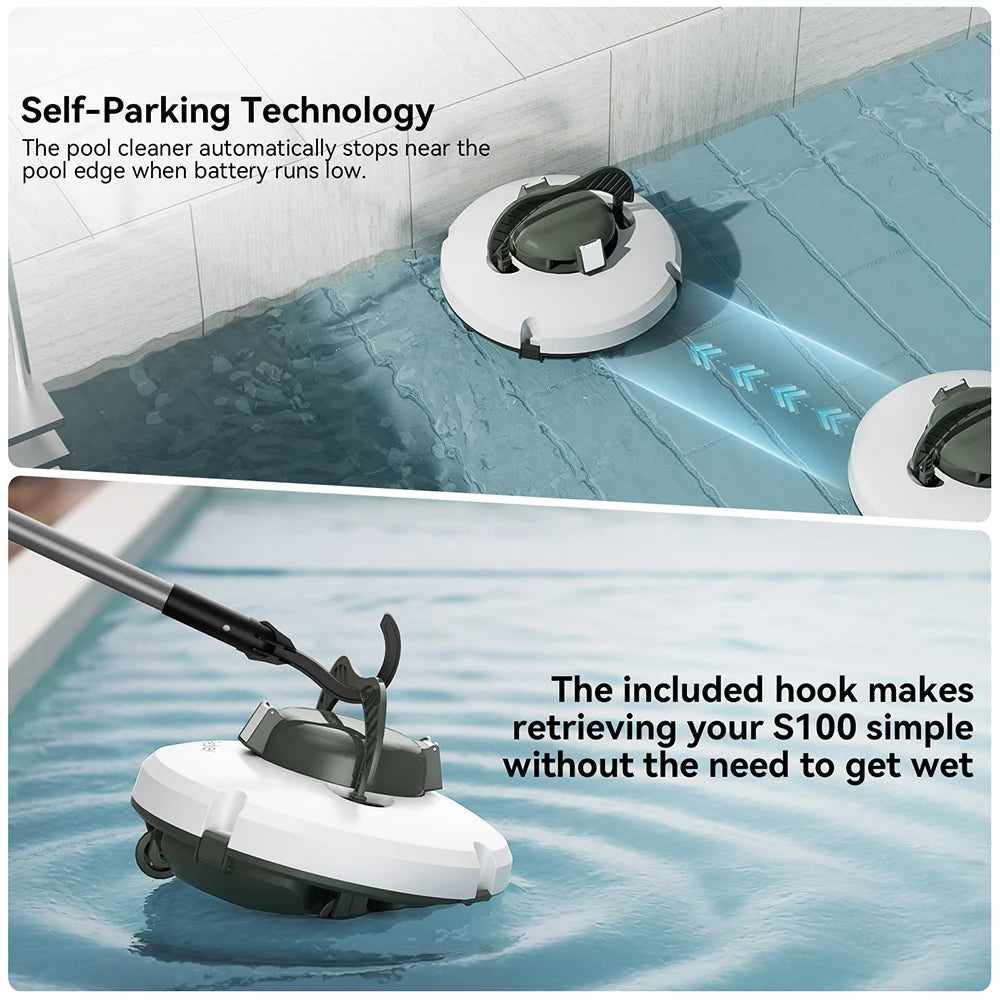 Redkey S100 Cordless Robotic Pool Cleaner – Self-Parking, IPX8 Waterproof, 130-Min Runtime