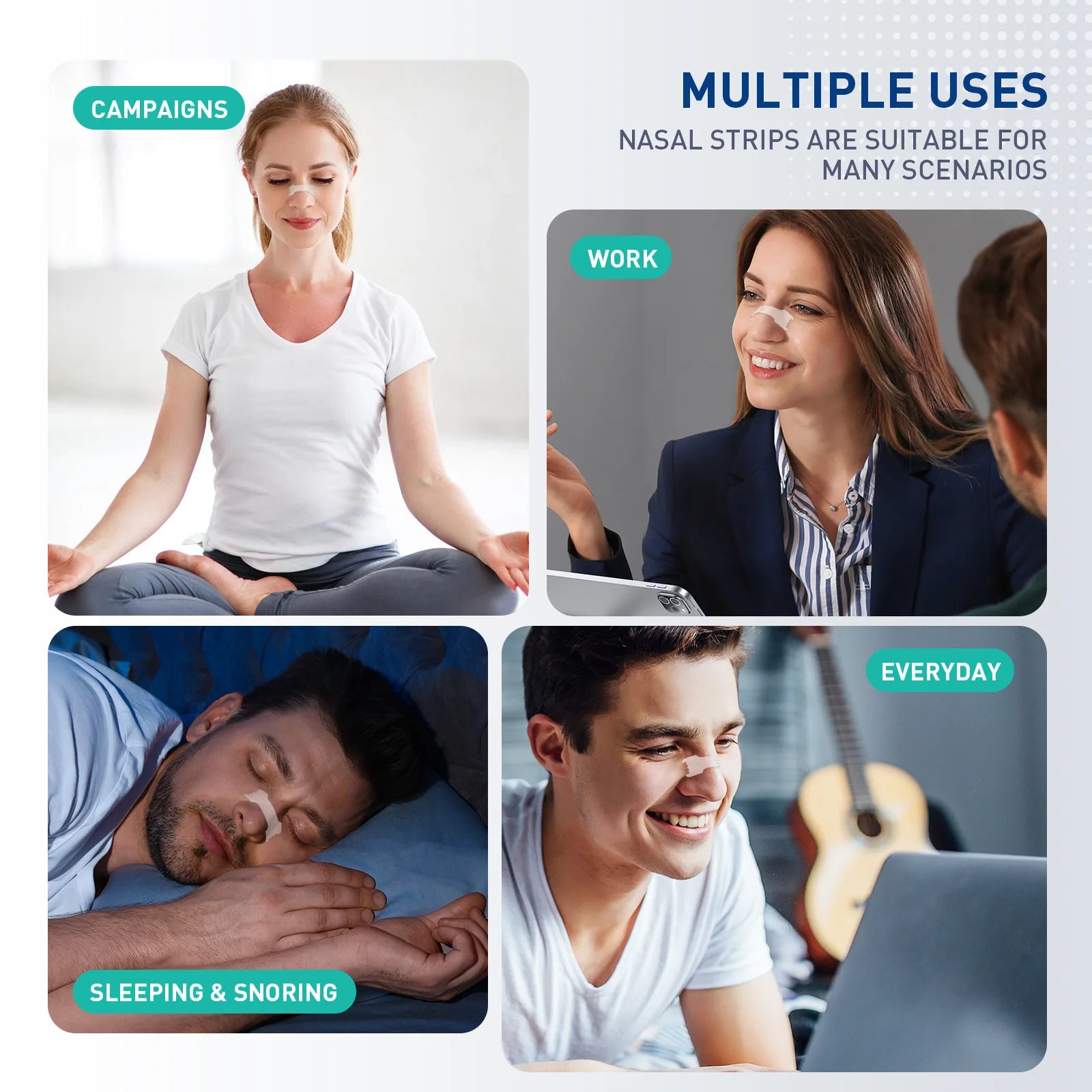 Adhesive Nasal Strips — Comfortable Nighttime Wear, Multi-Pack