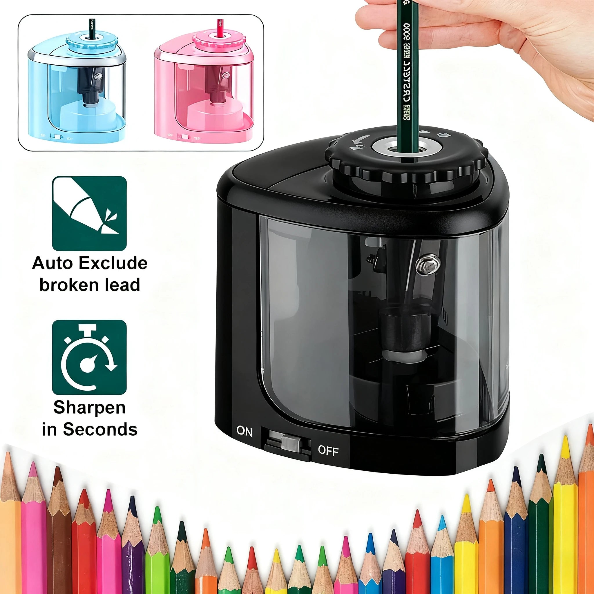 TENWIN Automatic Electric Pencil Sharpener – Fast & Safe for Home, School & Office