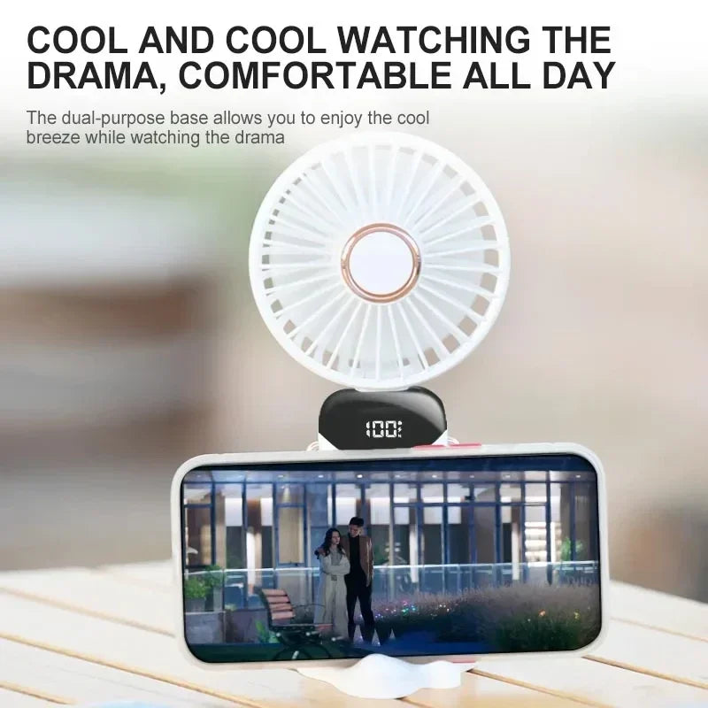 3-in-1 Portable Neck Fan — Rechargeable Handheld Fan with Phone Stand