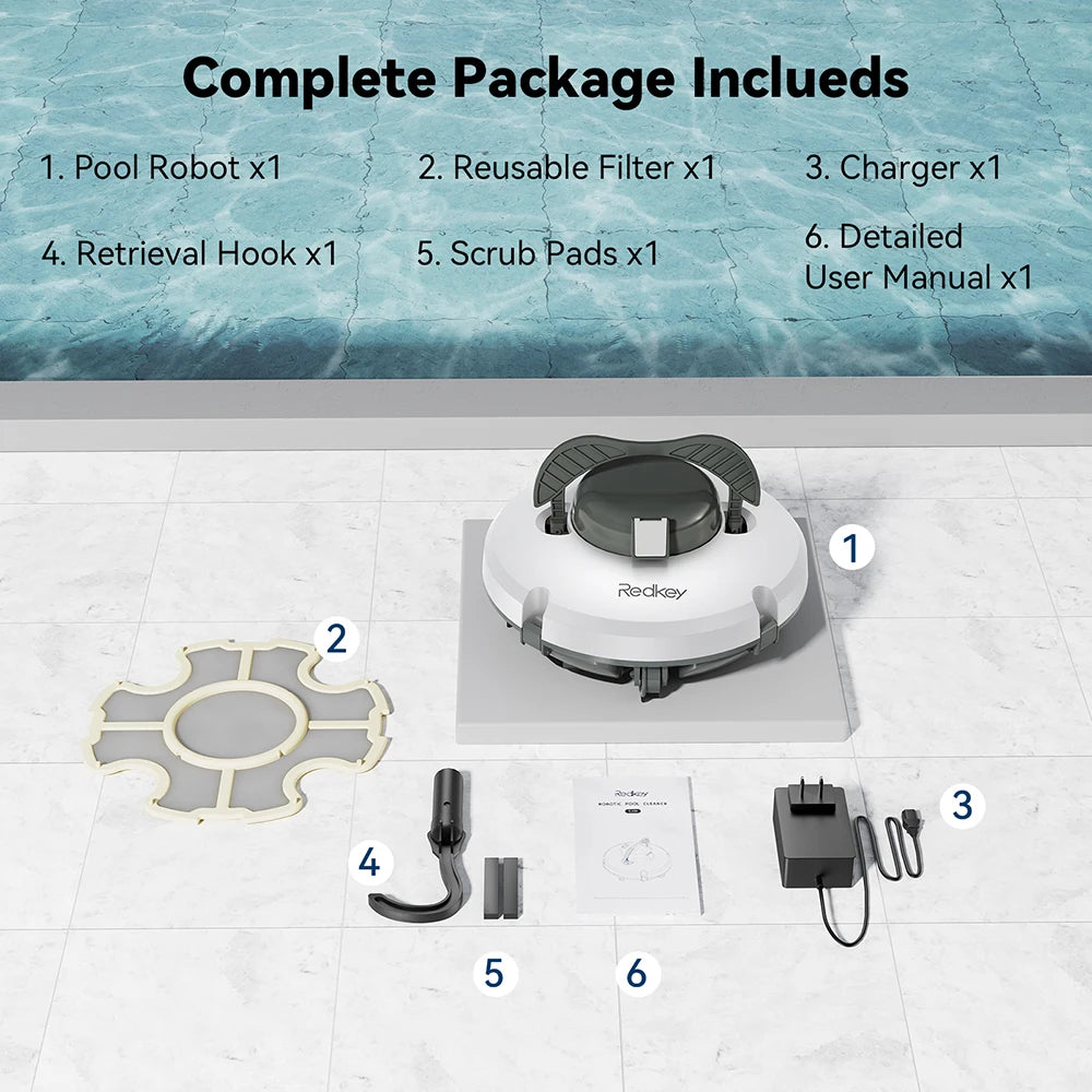 Redkey S100 Cordless Robotic Pool Cleaner – Self-Parking, IPX8 Waterproof, 130-Min Runtime