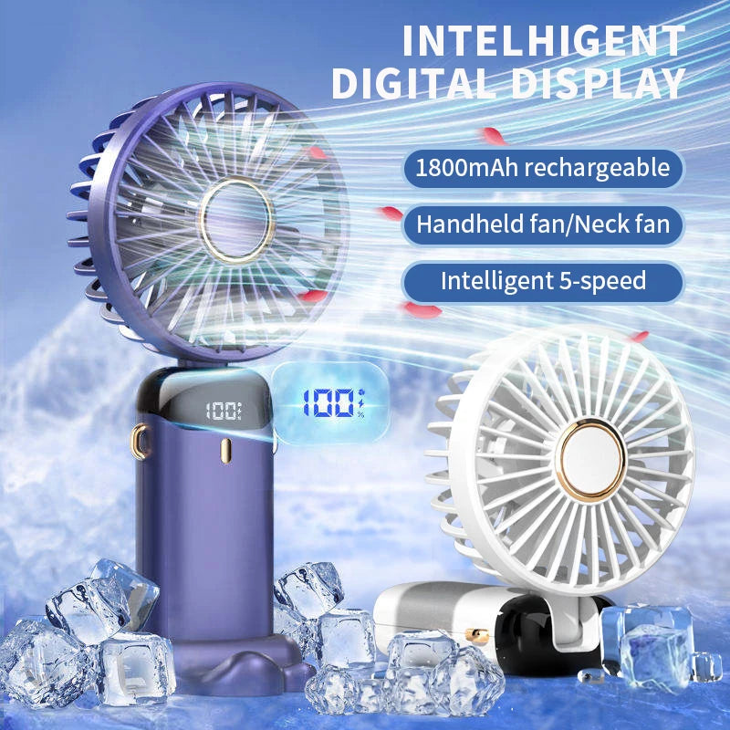 3-in-1 Portable Neck Fan — Rechargeable Handheld Fan with Phone Stand