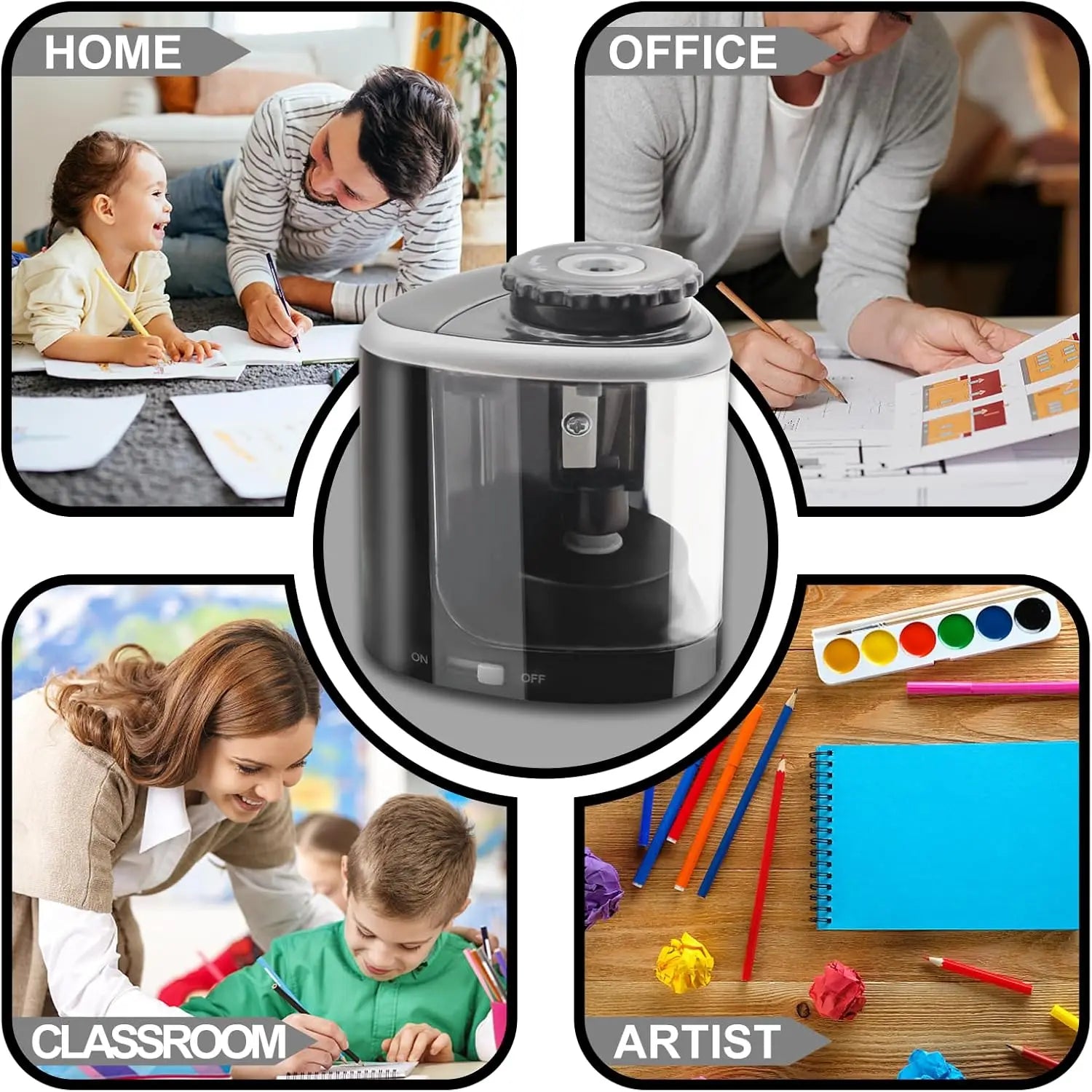 TENWIN Automatic Electric Pencil Sharpener – Fast & Safe for Home, School & Office
