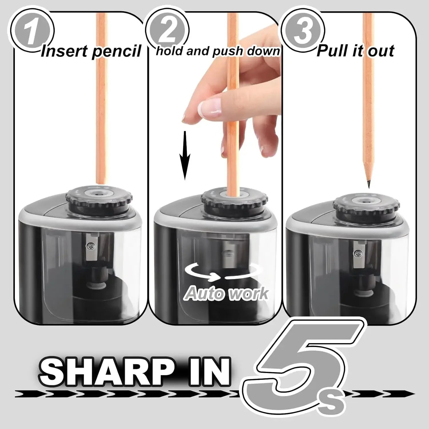TENWIN Automatic Electric Pencil Sharpener – Fast & Safe for Home, School & Office