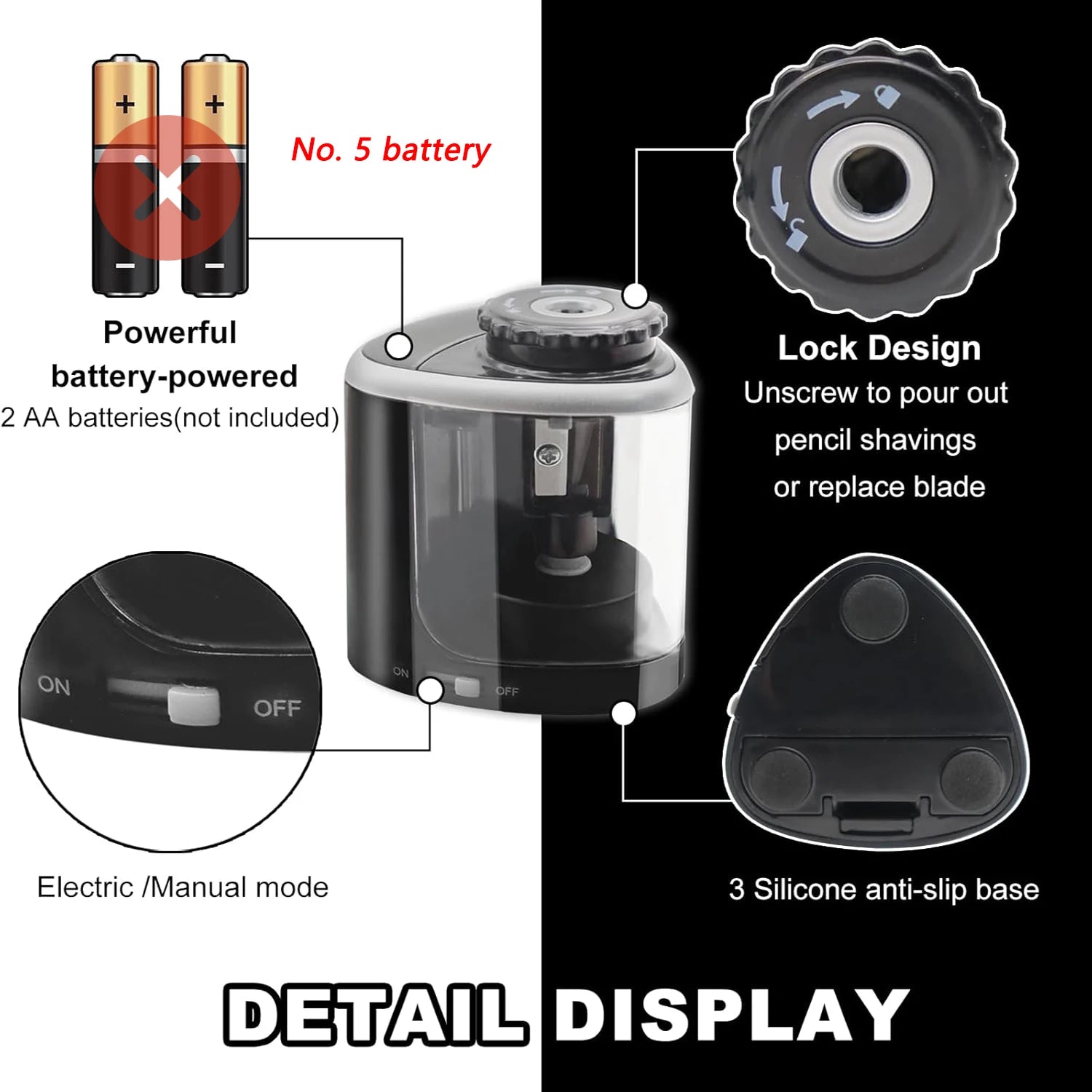 TENWIN Automatic Electric Pencil Sharpener – Fast & Safe for Home, School & Office