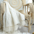 Chenille waffle knit throw in beige