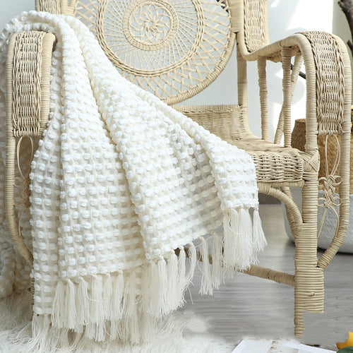 Chenille waffle knit throw in beige