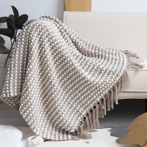 Chenille waffle knit throw in khaki