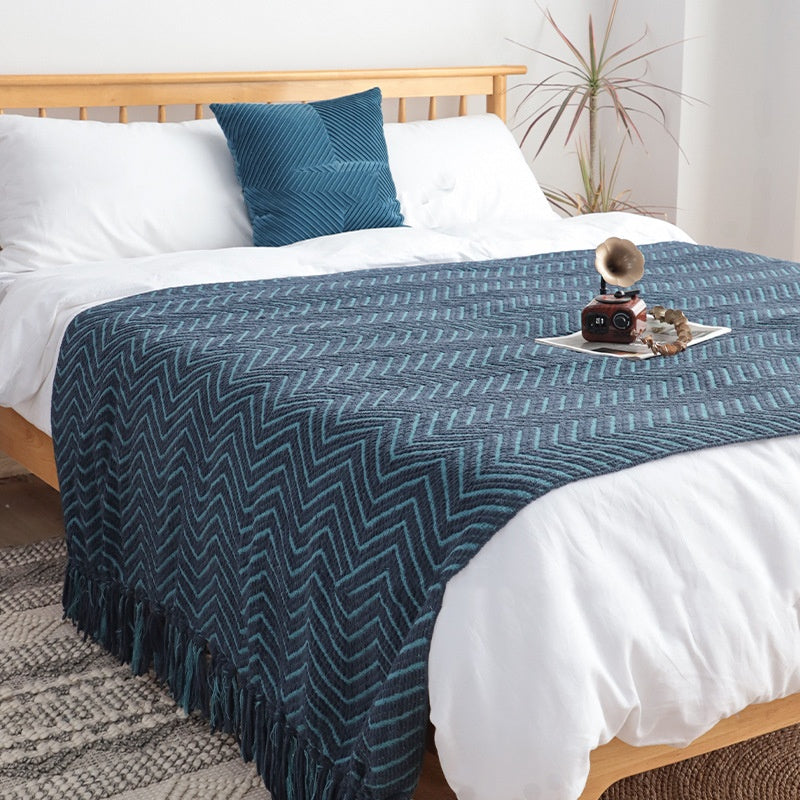 Chenille waffle knit throw in dark blue