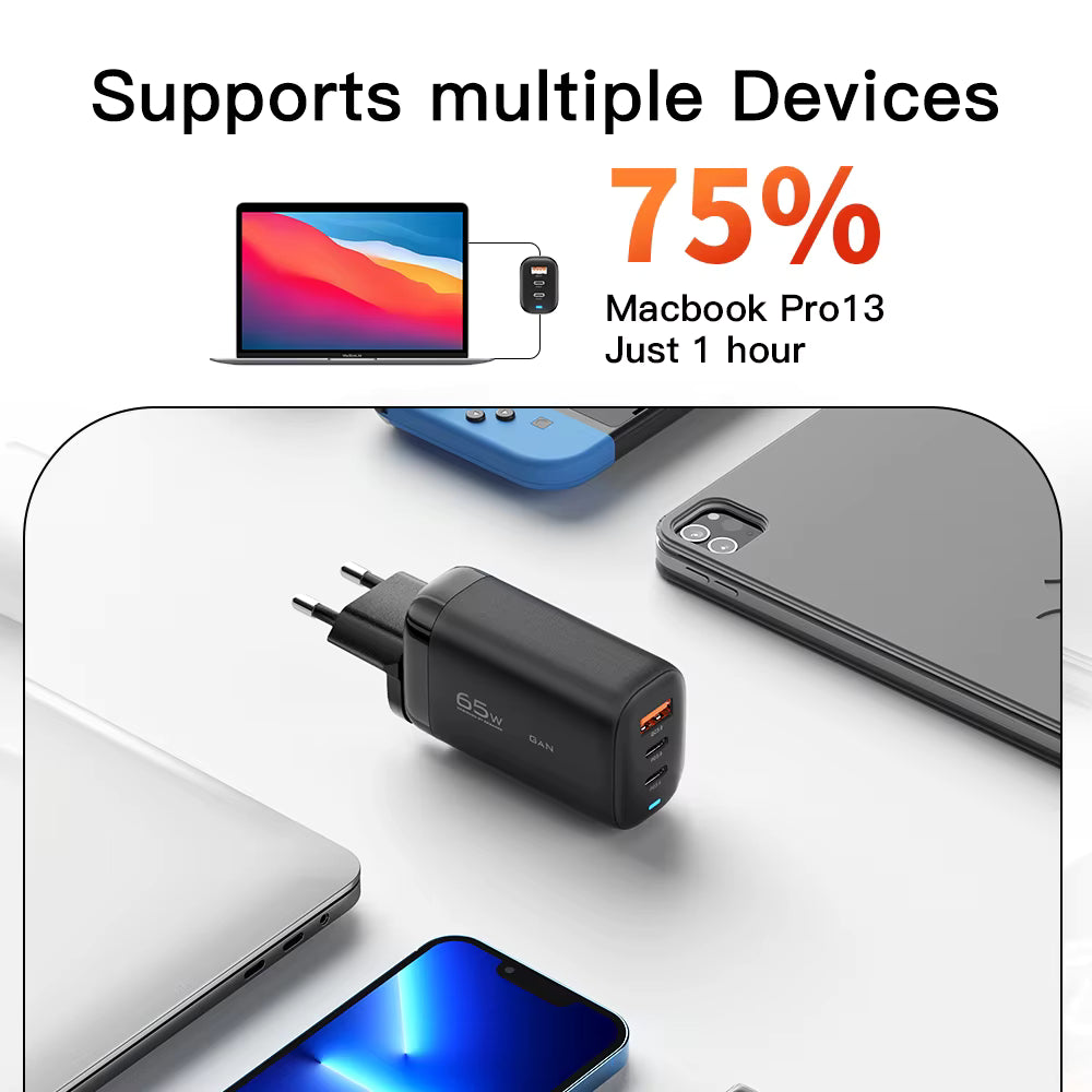 Essager 65W GaN Fast Charger — Compact Wall Charger for Phone, Laptop &amp; Tablet